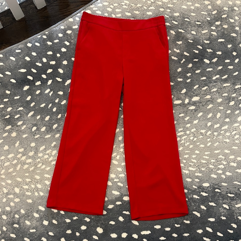Women's Red Cropped Wide-Leg Pants